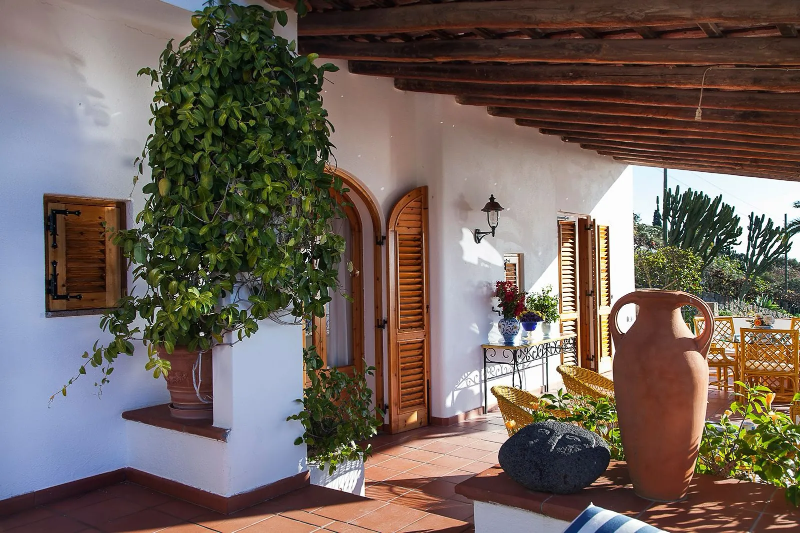 Zagara, portico con piante e anfora di terracotta